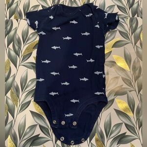 Navy Blue Shark Print Kids One Piece